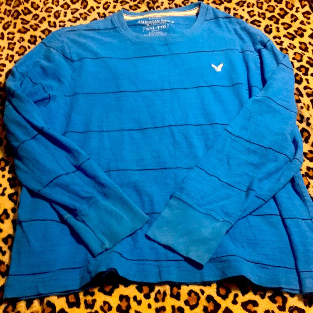 American Eagle Outfitters Mens Blue Striped Long Sleeve Shirt Size XXL